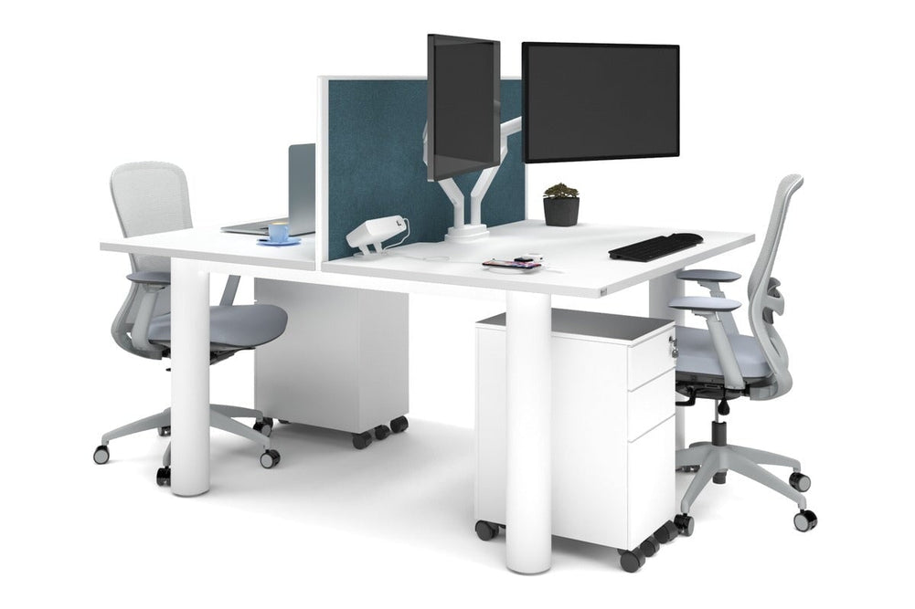 Quadro Cylinder Leg 2 Person Office Workstations [1600L x 800W with Cable Scallop]-white leg white deep blue (500H x 1600W)