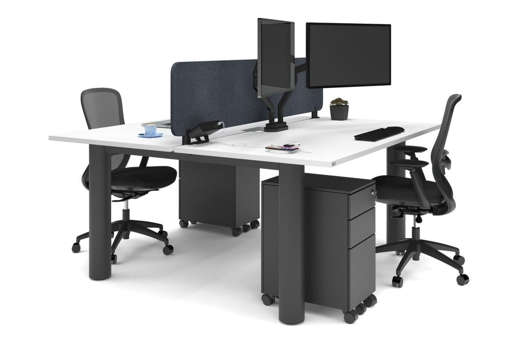 Quadro Cylinder Leg 2 Person Office Workstations [1600L x 800W with Cable Scallop]-black leg white dark grey acoustic panel (400H x 1600W)