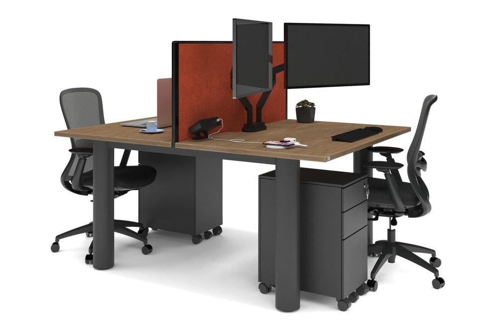 Quadro Cylinder Leg 2 Person Office Workstations [1600L x 800W with Cable Scallop]-black leg salvage oak orange squash (500H x 1600W)
