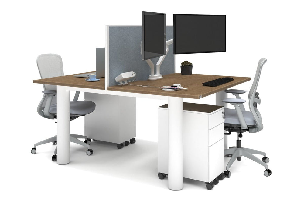 Quadro Cylinder Leg 2 Person Office Workstations [1600L x 800W with Cable Scallop]-white leg salvage oak cool grey (500H x 1600W)