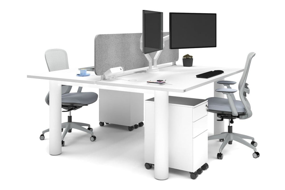 Quadro Cylinder Leg 2 Person Office Workstations [1600L x 800W with Cable Scallop]-white leg white light grey acoustic panel (400H x 1600W)