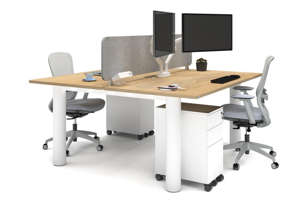 Quadro Cylinder Leg 2 Person Office Workstations [1600L x 800W with Cable Scallop]-white leg maple light grey acoustic panel (400H x 1600W)