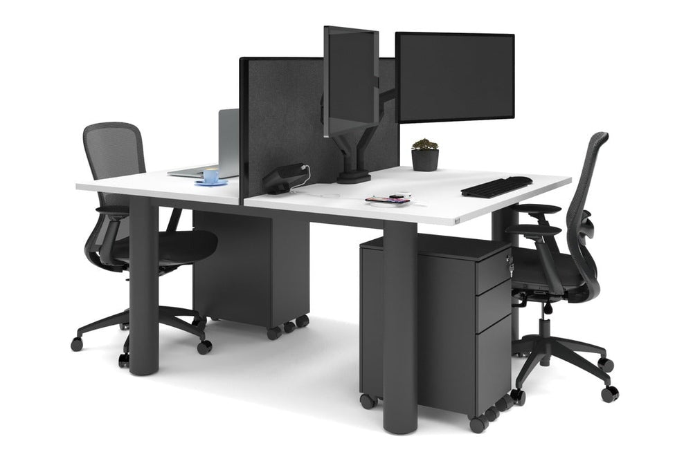 Quadro Cylinder Leg 2 Person Office Workstations [1600L x 800W with Cable Scallop]-black leg white moody charcoal (500H x 1600W)