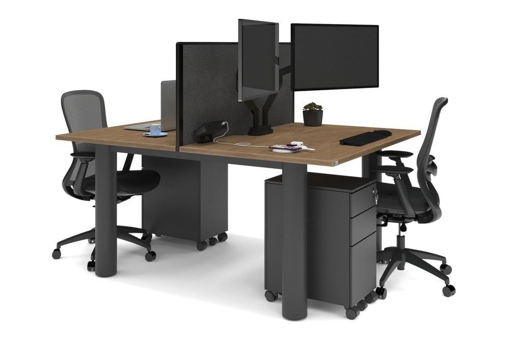 Quadro Cylinder Leg 2 Person Office Workstations [1600L x 800W with Cable Scallop]-black leg salvage oak moody charcoal (500H x 1600W)