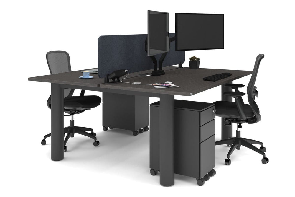 Quadro Cylinder Leg 2 Person Office Workstations [1600L x 800W with Cable Scallop]-black leg dark oak dark grey acoustic panel (400H x 1600W)