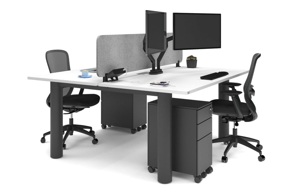Quadro Cylinder Leg 2 Person Office Workstations [1600L x 800W with Cable Scallop]-black leg white light grey acoustic panel (400H x 1600W)