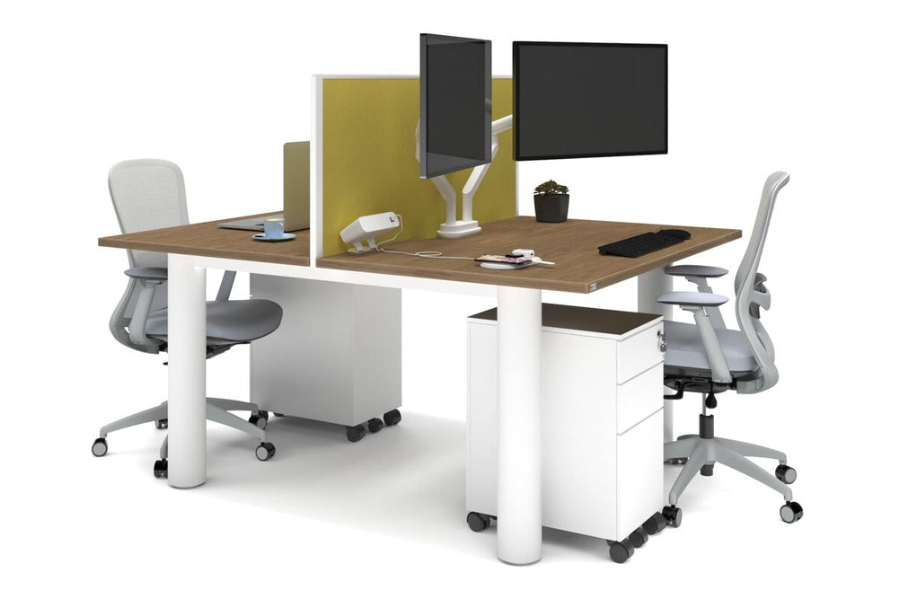 Quadro Cylinder Leg 2 Person Office Workstations [1600L x 800W with Cable Scallop]-white leg salvage oak mustard yellow (500H x 1600W)