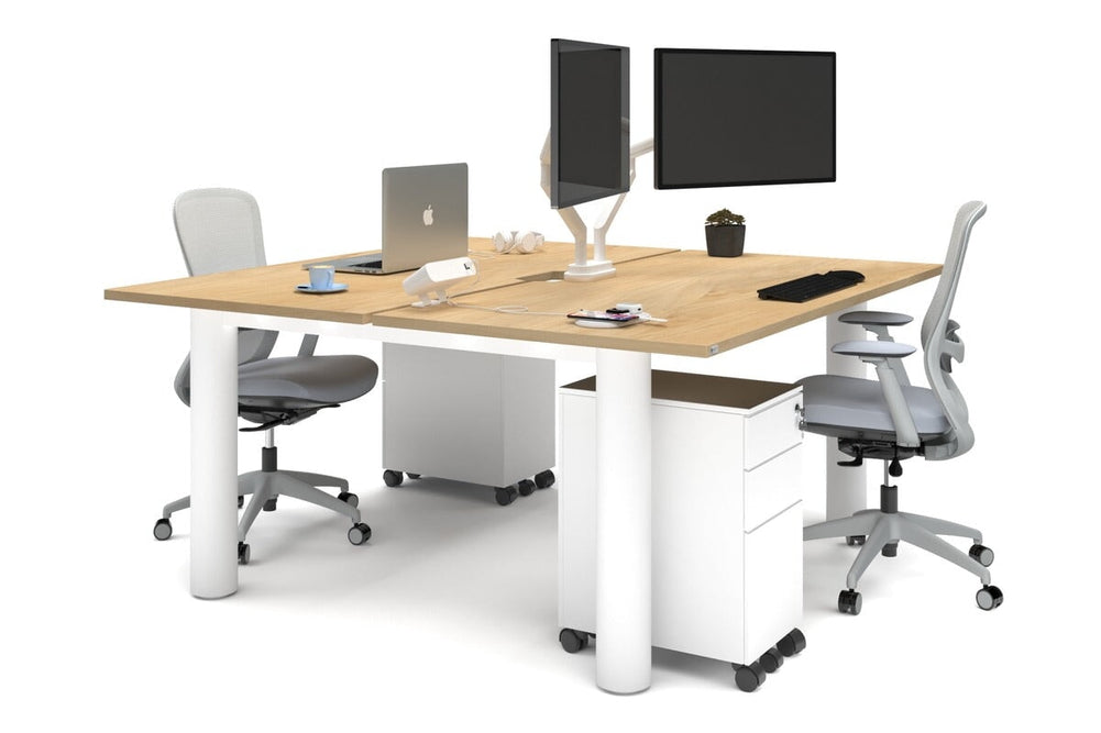Quadro Cylinder Leg 2 Person Office Workstations [1600L x 800W with Cable Scallop]-white leg maple none