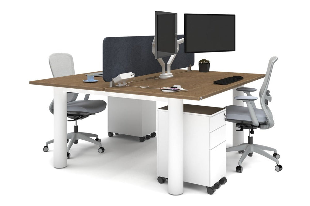 Quadro Cylinder Leg 2 Person Office Workstations [1600L x 800W with Cable Scallop]-white leg salvage oak dark grey acoustic panel (400H x 1600W)