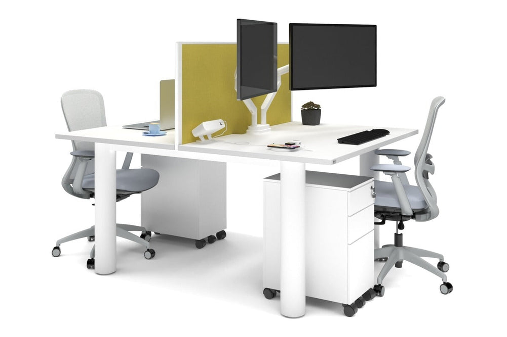Quadro Cylinder Leg 2 Person Office Workstations [1600L x 800W with Cable Scallop]-white leg white mustard yellow (500H x 1600W)