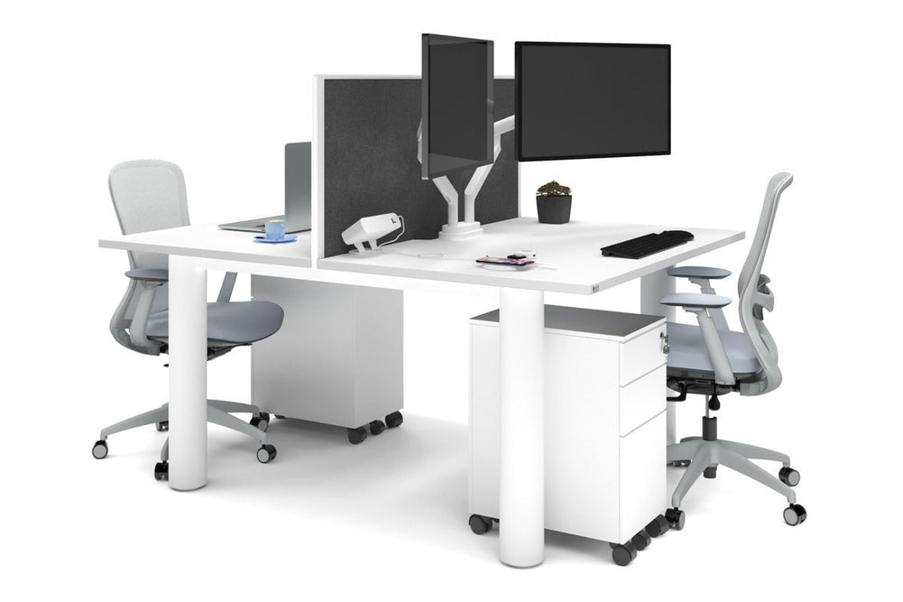 Quadro Cylinder Leg 2 Person Office Workstations [1600L x 800W with Cable Scallop]-white leg white moody charcoal (500H x 1600W)