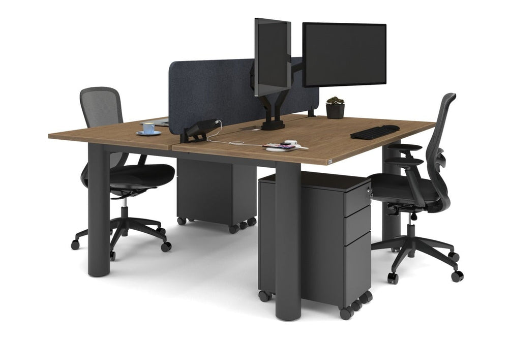 Quadro Cylinder Leg 2 Person Office Workstations [1600L x 800W with Cable Scallop]-black leg salvage oak dark grey acoustic panel (400H x 1600W)