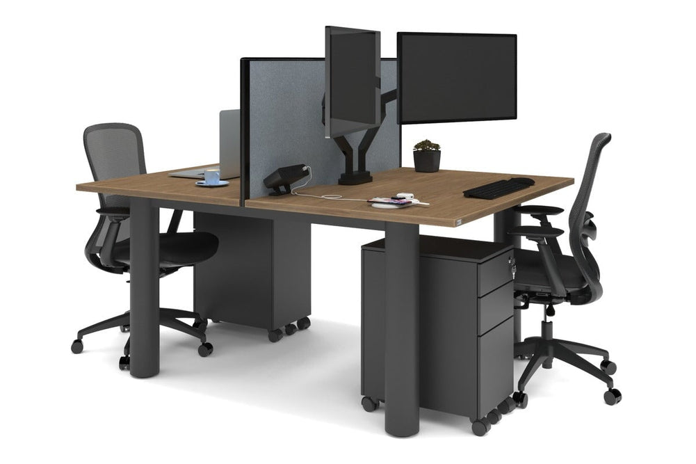 Quadro Cylinder Leg 2 Person Office Workstations [1600L x 800W with Cable Scallop]-black leg salvage oak cool grey (500H x 1600W)