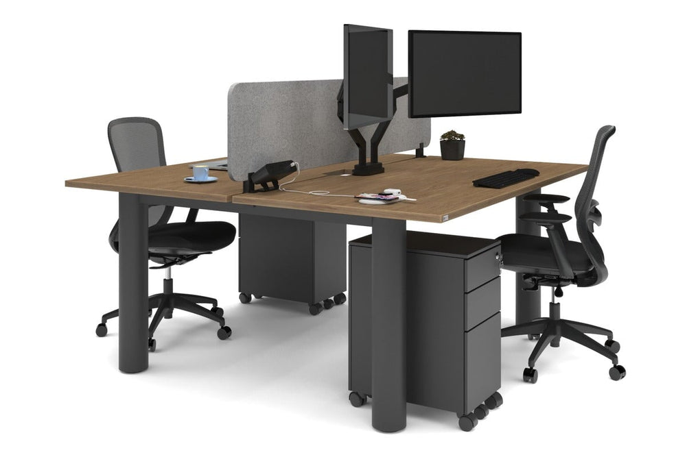 Quadro Cylinder Leg 2 Person Office Workstations [1600L x 800W with Cable Scallop]-black leg salvage oak light grey acoustic panel (400H x 1600W)