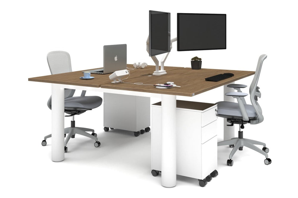 Quadro Cylinder Leg 2 Person Office Workstations [1600L x 800W with Cable Scallop]-white leg salvage oak none