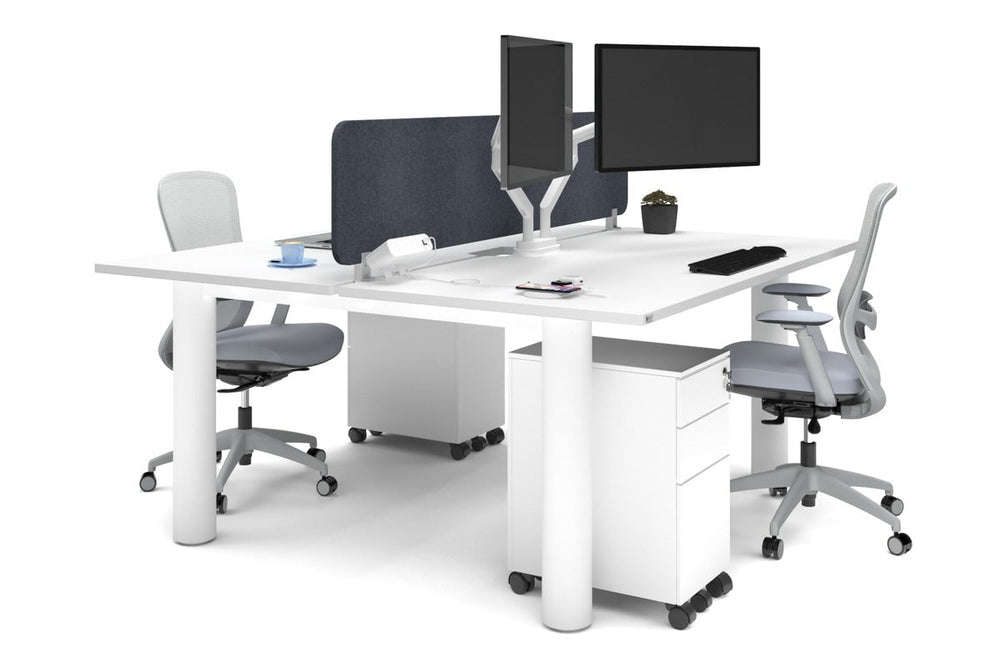 Quadro Cylinder Leg 2 Person Office Workstations [1600L x 800W with Cable Scallop]-white leg white dark grey acoustic panel (400H x 1600W)