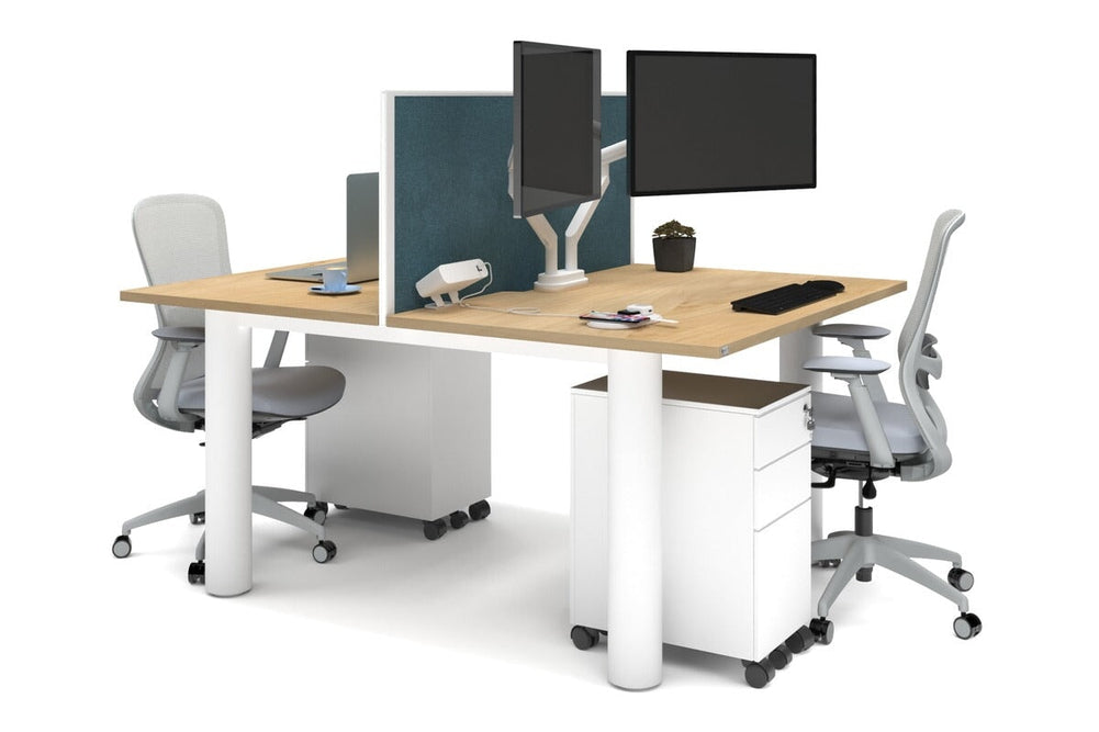 Quadro Cylinder Leg 2 Person Office Workstations [1600L x 800W with Cable Scallop]-white leg maple deep blue (500H x 1600W)