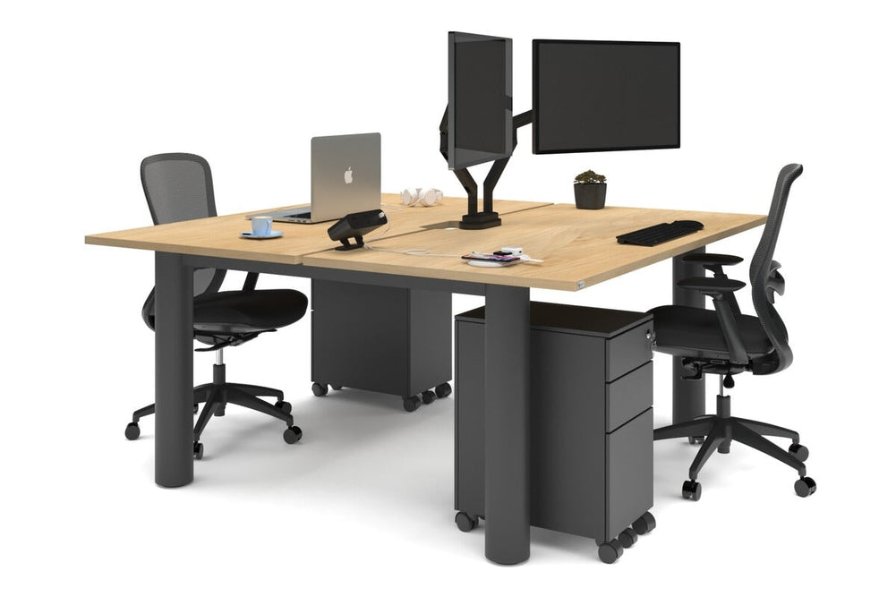 Quadro Cylinder Leg 2 Person Office Workstations [1600L x 800W with Cable Scallop]-black leg maple none