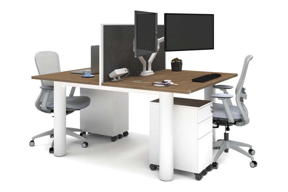 Quadro Cylinder Leg 2 Person Office Workstations [1600L x 800W with Cable Scallop]-white leg salvage oak moody charcoal (500H x 1600W)