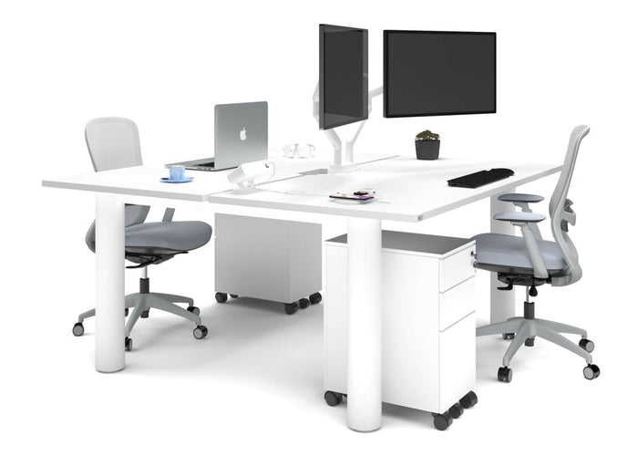 Quadro Cylinder Leg 2 Person Office Workstations [1600L x 800W with Cable Scallop] Jasonl white leg white none