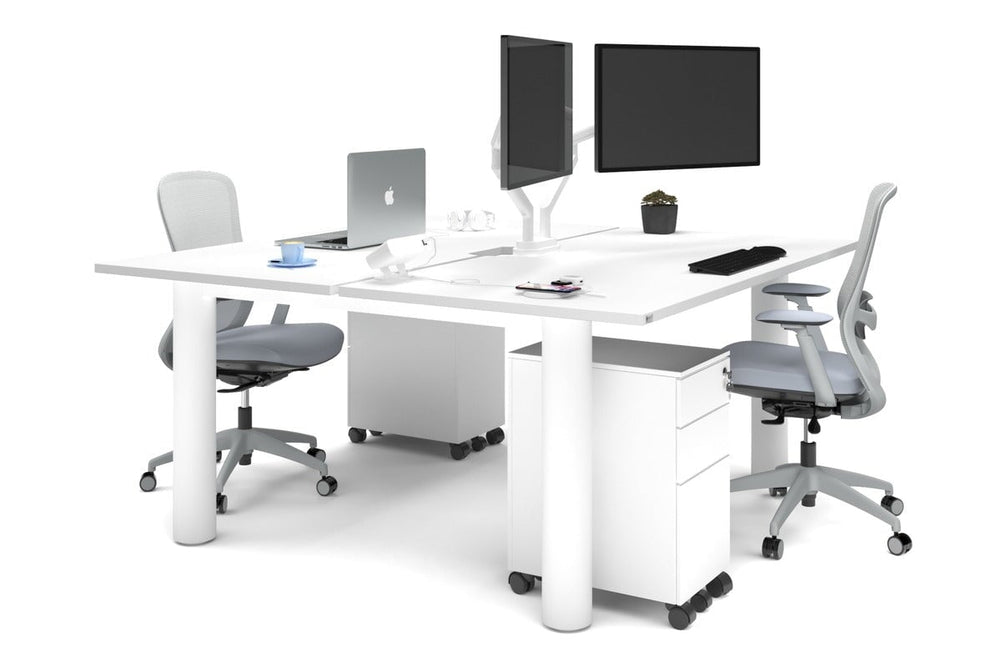 Quadro Cylinder Leg 2 Person Office Workstations [1600L x 800W with Cable Scallop]-white leg white none