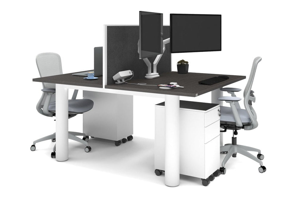 Quadro Cylinder Leg 2 Person Office Workstations [1600L x 800W with Cable Scallop]-white leg dark oak moody charcoal (500H x 1600W)