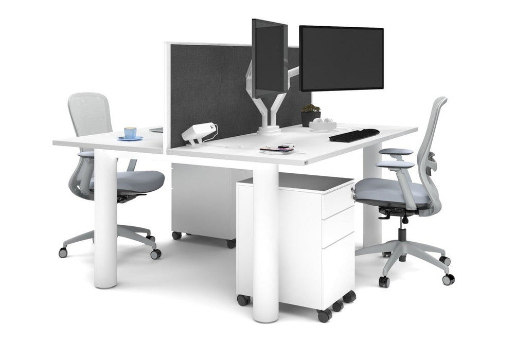 Quadro Cylinder Leg 2 Person Office Workstations [1800L x 700W]-white leg white moody charcoal (500H x 1800W)