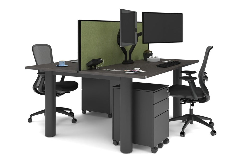 Quadro Cylinder Leg 2 Person Office Workstations [1800L x 700W]-black leg dark oak green moss (500H x 1800W)