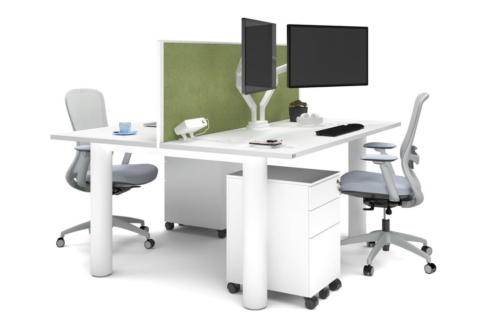 Quadro Cylinder Leg 2 Person Office Workstations [1800L x 700W]-white leg white green moss (500H x 1800W)