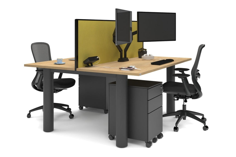 Quadro Cylinder Leg 2 Person Office Workstations [1800L x 700W]-black leg maple mustard yellow (500H x 1800W)