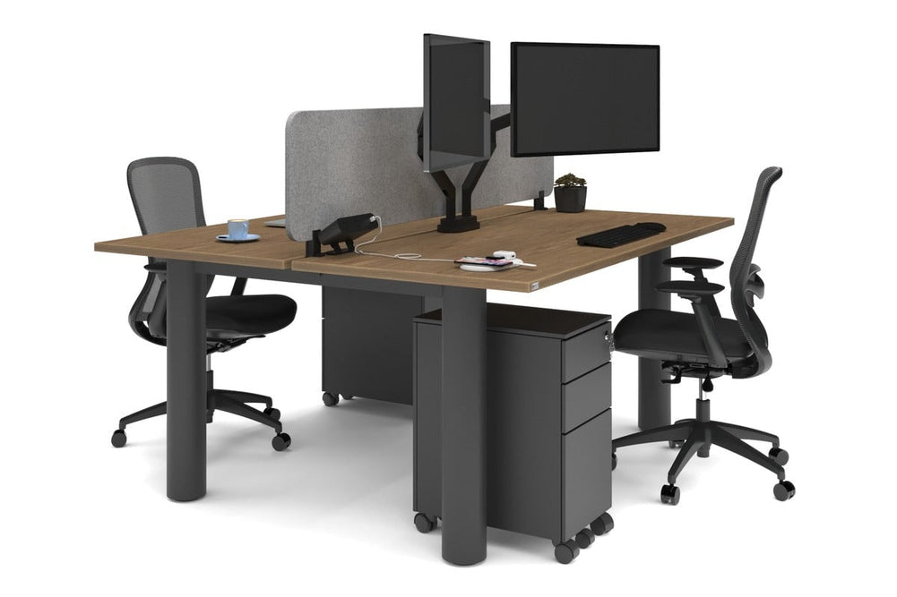 Quadro Cylinder Leg 2 Person Office Workstations [1800L x 700W]-black leg salvage oak light grey acoustic panel (400H x 1600W)