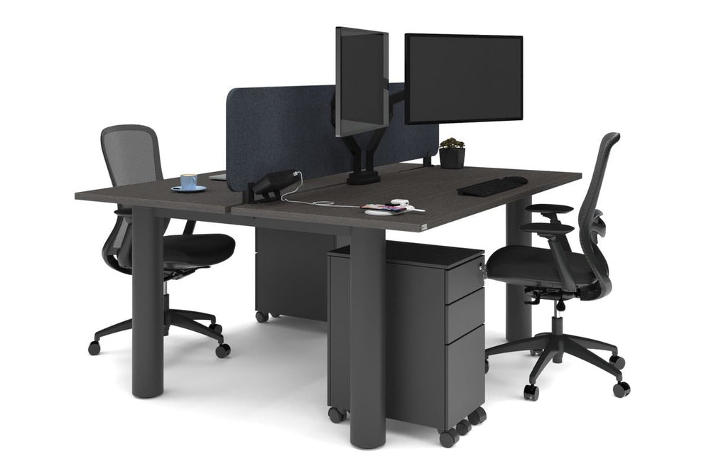 Quadro Cylinder Leg 2 Person Office Workstations [1800L x 700W]-black leg dark oak dark grey acoustic panel (400H x 1600W)
