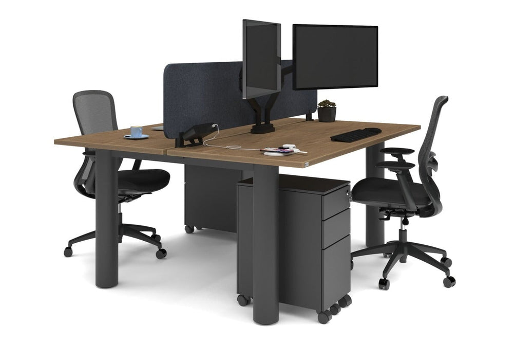 Quadro Cylinder Leg 2 Person Office Workstations [1800L x 700W]-black leg salvage oak dark grey acoustic panel (400H x 1600W)