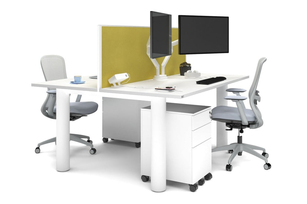 Quadro Cylinder Leg 2 Person Office Workstations [1800L x 700W]-white leg white mustard yellow (500H x 1800W)