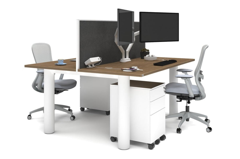 Quadro Cylinder Leg 2 Person Office Workstations [1800L x 700W]-white leg salvage oak moody charcoal (500H x 1800W)