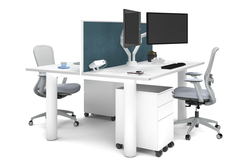 Quadro Cylinder Leg 2 Person Office Workstations [1800L x 700W]-white leg white deep blue (500H x 1800W)