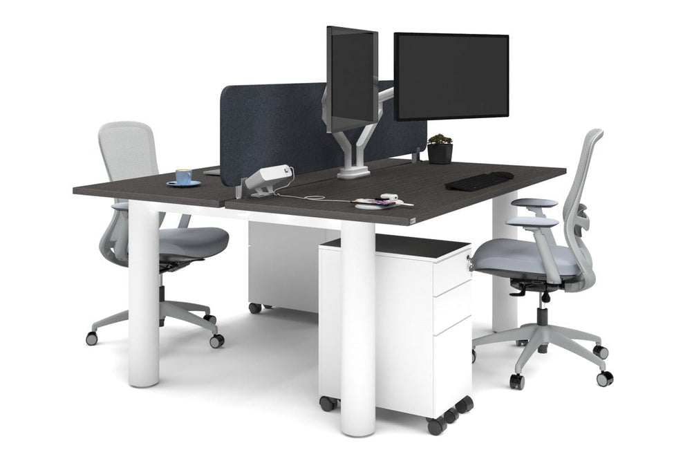 Quadro Cylinder Leg 2 Person Office Workstations [1800L x 700W]-white leg dark oak dark grey acoustic panel (400H x 1600W)