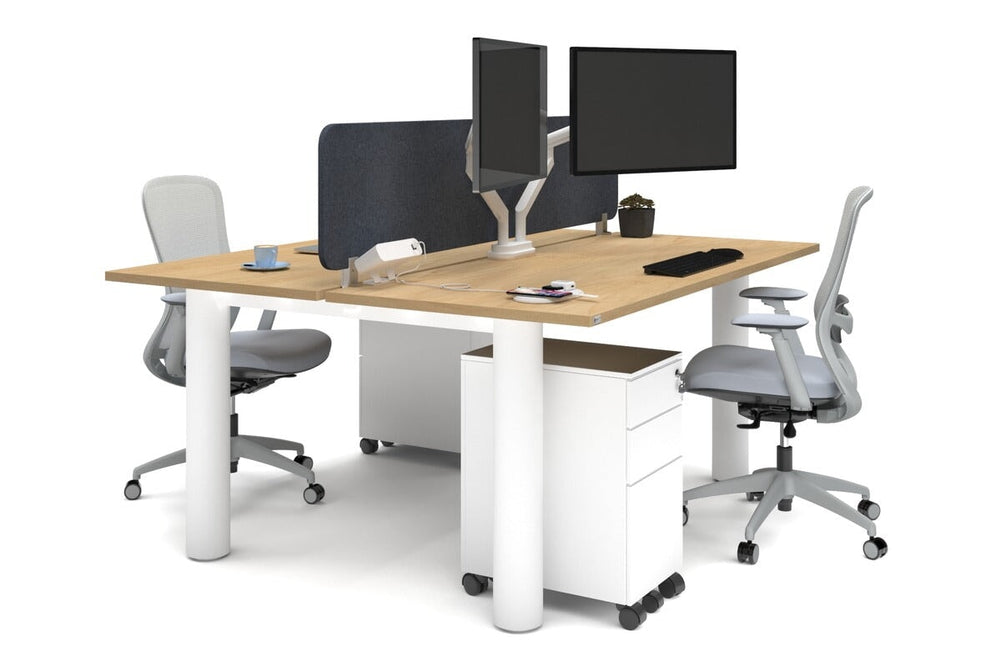 Quadro Cylinder Leg 2 Person Office Workstations [1800L x 700W]-white leg maple dark grey acoustic panel (400H x 1600W)