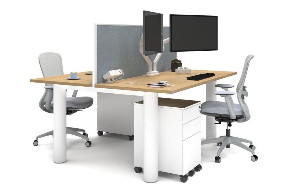 Quadro Cylinder Leg 2 Person Office Workstations [1800L x 700W]-white leg maple cool grey (500H x 1800W)