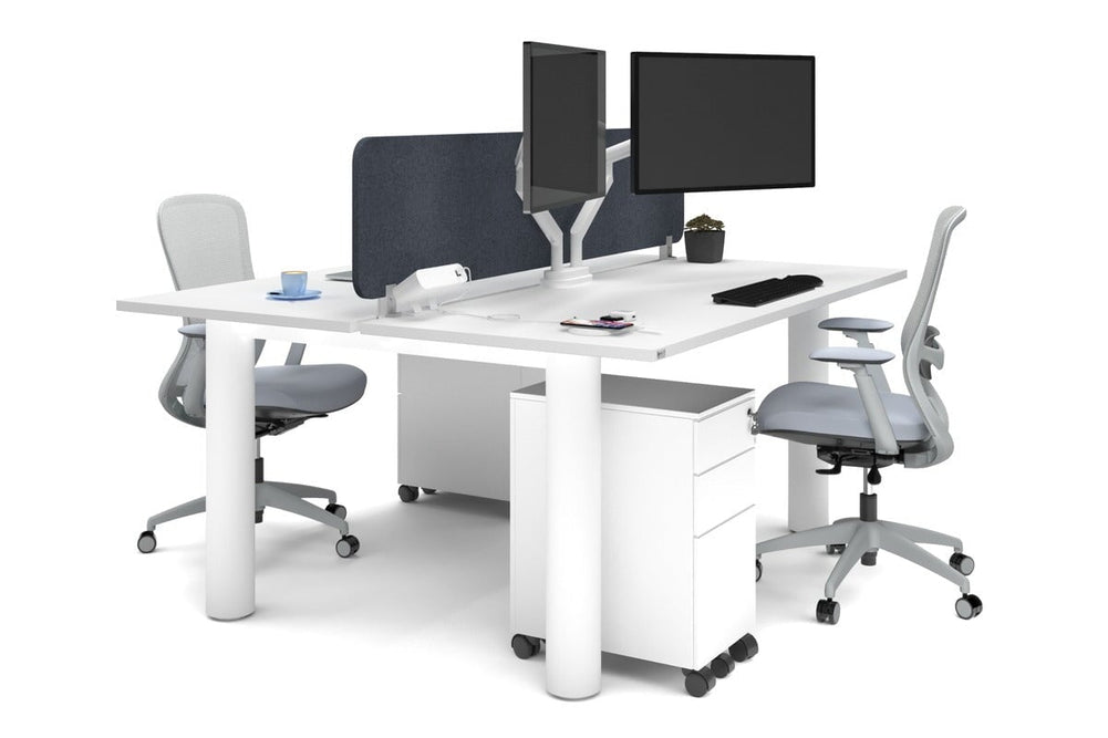 Quadro Cylinder Leg 2 Person Office Workstations [1800L x 700W]-white leg white dark grey acoustic panel (400H x 1600W)