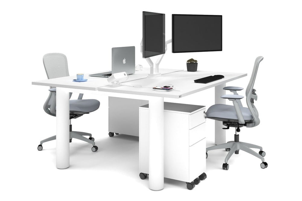 Quadro Cylinder Leg 2 Person Office Workstations [1800L x 700W]-white leg white none