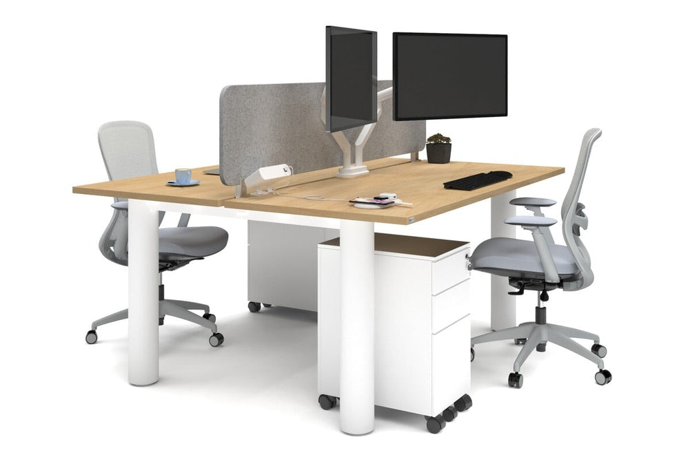 Quadro Cylinder Leg 2 Person Office Workstations [1800L x 700W]-white leg maple light grey acoustic panel (400H x 1600W)