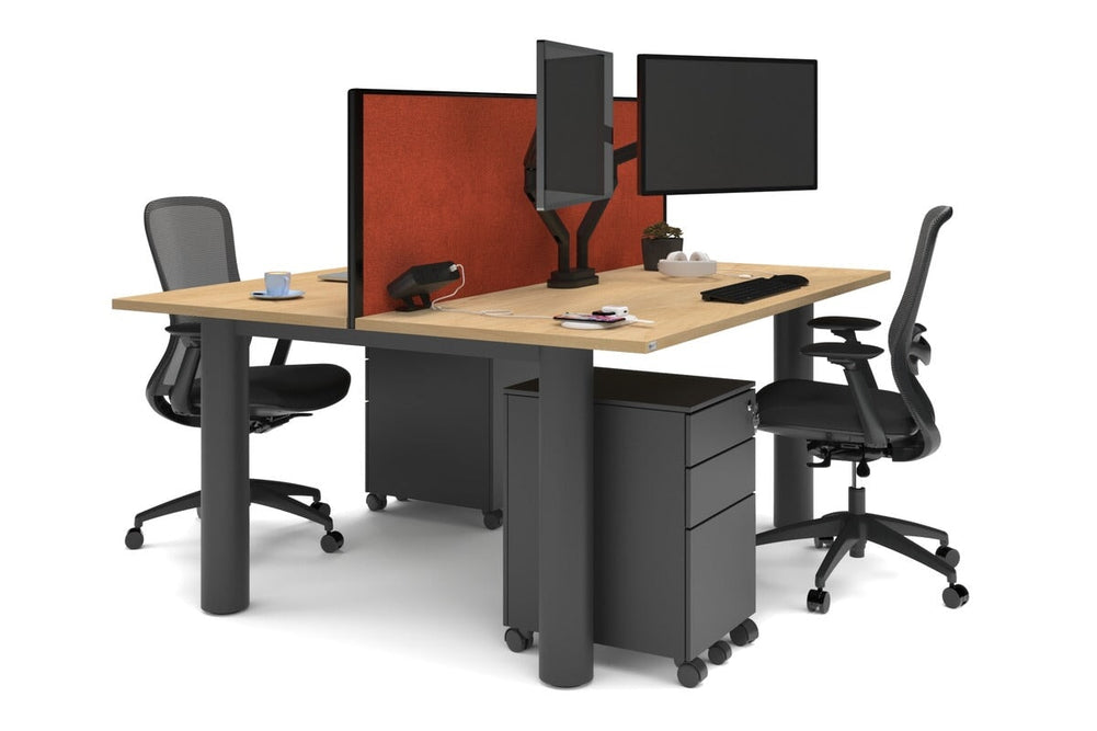 Quadro Cylinder Leg 2 Person Office Workstations [1800L x 700W]-black leg maple orange squash (500H x 1800W)