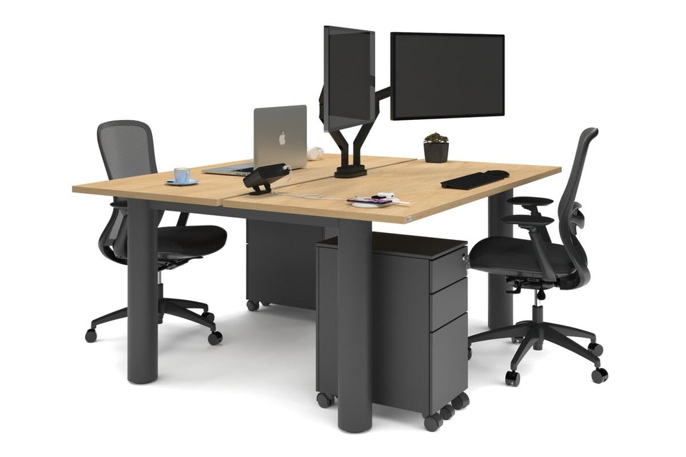 Quadro Cylinder Leg 2 Person Office Workstations [1800L x 700W]-black leg maple none