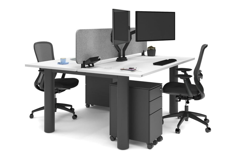Quadro Cylinder Leg 2 Person Office Workstations [1800L x 700W]-black leg white light grey acoustic panel (400H x 1600W)