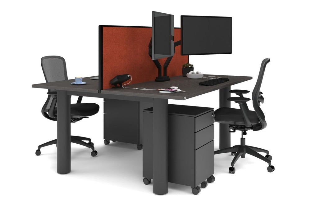 Quadro Cylinder Leg 2 Person Office Workstations [1800L x 700W]-black leg dark oak orange squash (500H x 1800W)
