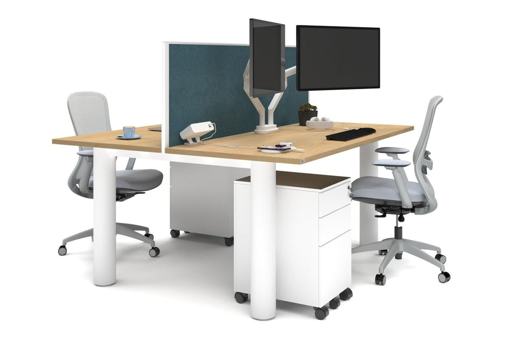 Quadro Cylinder Leg 2 Person Office Workstations [1800L x 700W]-white leg maple deep blue (500H x 1800W)
