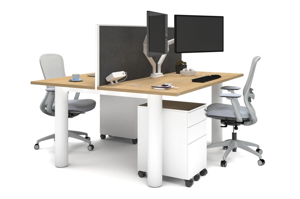 Quadro Cylinder Leg 2 Person Office Workstations [1800L x 700W]-white leg maple moody charcoal (500H x 1800W)