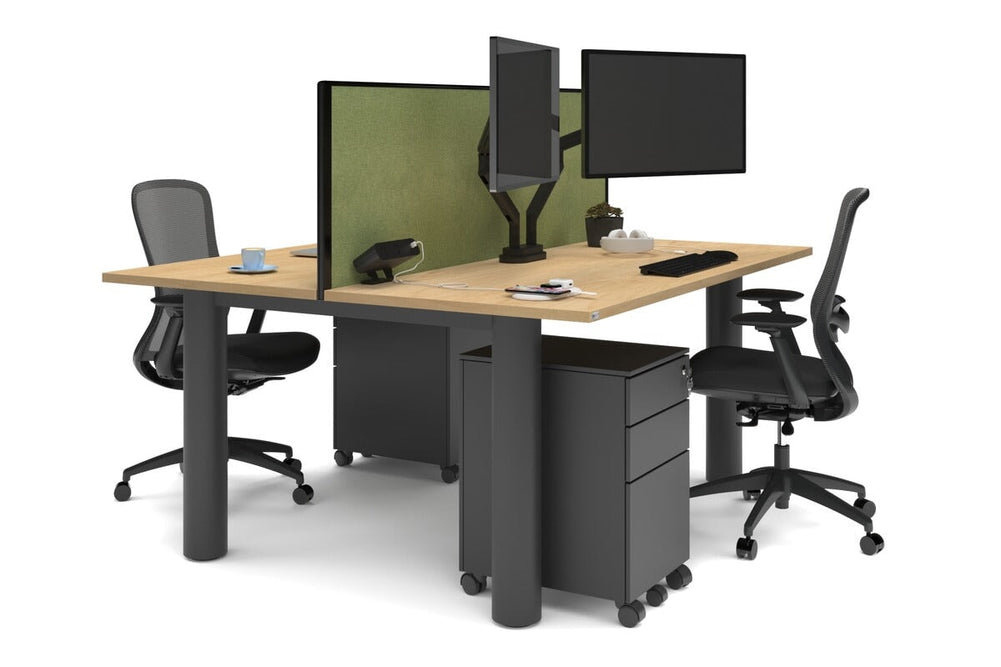 Quadro Cylinder Leg 2 Person Office Workstations [1800L x 700W]-black leg maple green moss (500H x 1800W)