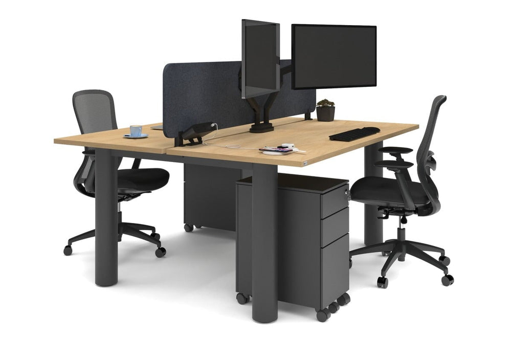 Quadro Cylinder Leg 2 Person Office Workstations [1800L x 700W]-black leg maple dark grey acoustic panel (400H x 1600W)